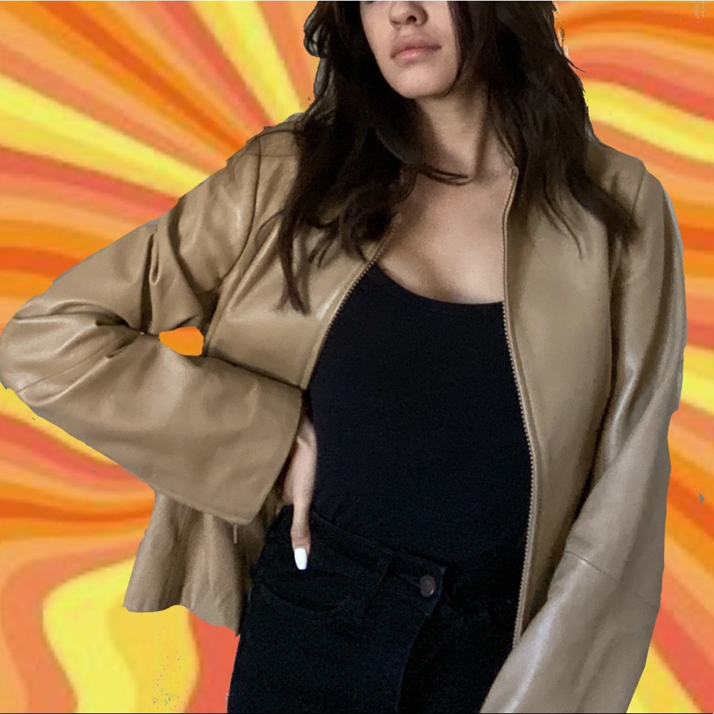 Beige leather coat